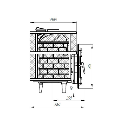 Банная чугунная печь Атмосфера М КТТ с сеткой для камней с коротким топливным каналом до 14 м³