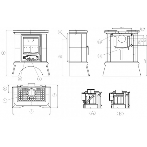 Кафельная печь-камин ABX Bavaria K (кафельный цоколь) с теплообменником (6,9 кВт в воду)