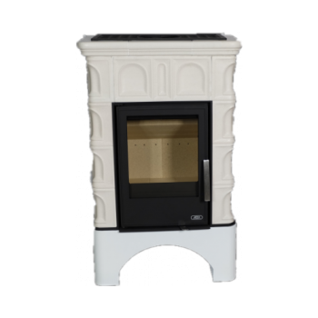 Кафельная печь-камин ABX Britania KPI (белый цоколь, вставка комбо, допуск воздуха извне)