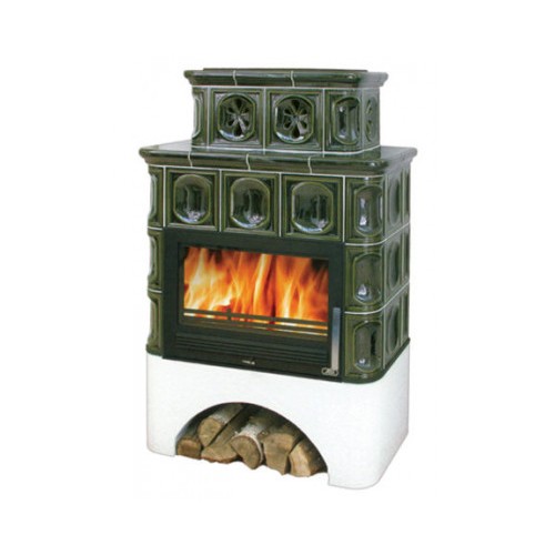 Кафельная печь-камин ABX Karelie (белый цоколь) с теплообменником (10 кВт в воду)