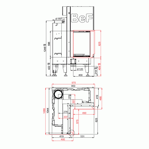 Топка BeF FLAT V4L, внутренний угол, гильотина,рамка черная