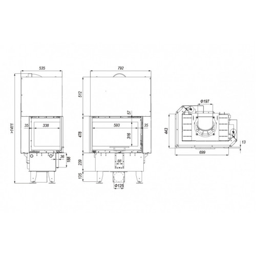 Топка DEFRO HOME INTRA SM BL MINI G, 10 кВт, 699/478/443мм, угловое стекло слева, гильотина