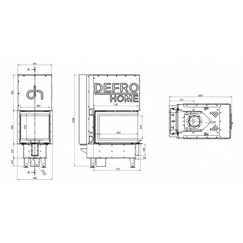 Топка DEFRO HOME INTRA SM U G, 10 кВт, 580/550/775мм, трехсторонний, гильотина