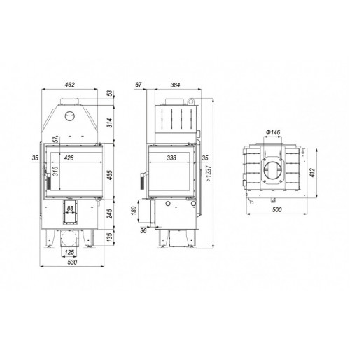 Топка DEFRO HOME INTRA XSM BL MINI, 8кВт, 500/465/412 мм, угловое стекло слева