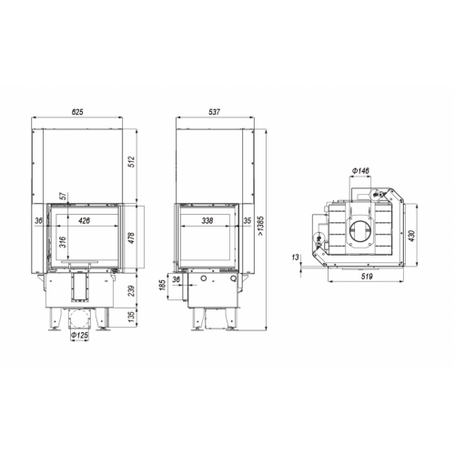 Топка DEFRO HOME INTRA XSM BP MINI G, 8 кВт, 519/478/430мм, угловое стекло справа, гильотина