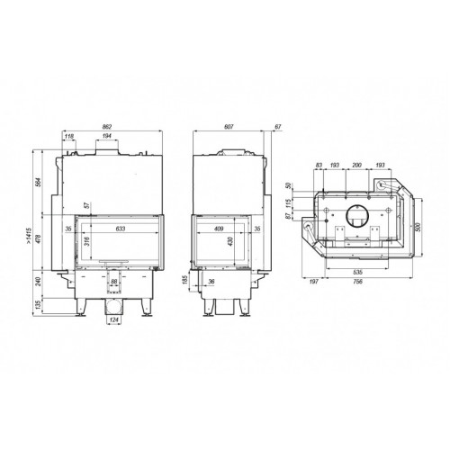 Топка DEFRO HOME RIVA SM BP G SHORT, 16 кВт, 756/478/500мм, угловое стекло справа, с водяным контуром, гильотина