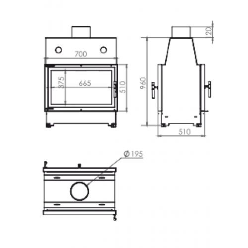 Топка ECT Double 70x51/C 13 кВт, 700/510, туннель, футеровка чугун