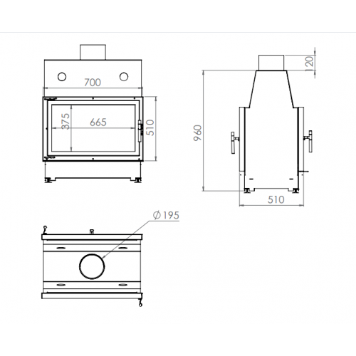 Топка ECT Double 70x51/V 13 кВт, 700/510, туннель, футеровка вермикулит