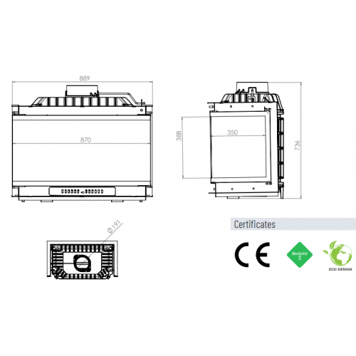 Топка ECT Font/800/LR 18 кВт, трехстороннее стекло