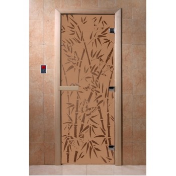 Дверь Бамбук и бабочки бронза матовая с рисунком