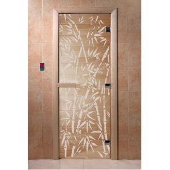 Дверь Бамбук и бабочки прозрачная с рисунком