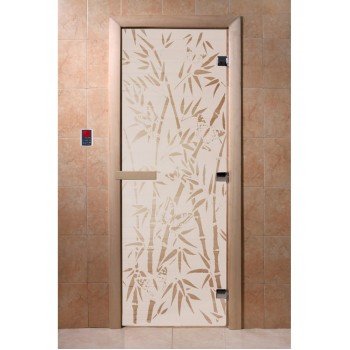 Дверь Бамбук и бабочки сатин с рисунком