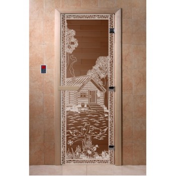 Дверь Банька в лесу бронза с рисунком