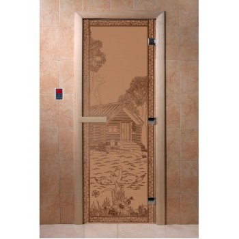 Дверь Банька в лесу бронза матовая  с рисунком