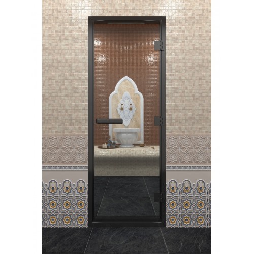 Стеклянная дверь Хамам В Черном Профиле