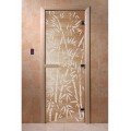 Дверь Бамбук и бабочки прозрачная с рисунком