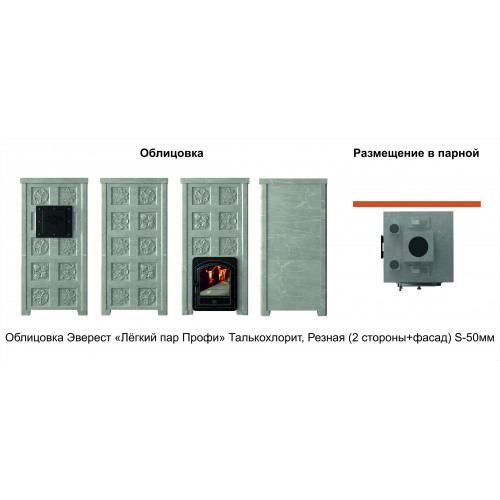 Комплект Эверест "Легкий пар Профи" Талькохлорит, Резная (2 стороны + фасад) S-50 мм