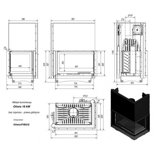 Каминная топка Oliwia/P/BS/G (угловое стекло справа,гильотина)