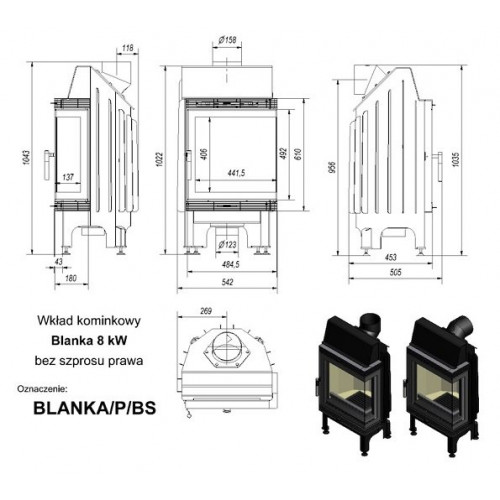 Каминная топка стальная Blanka/P/BS (угловое стекло справа) (8 кВт)