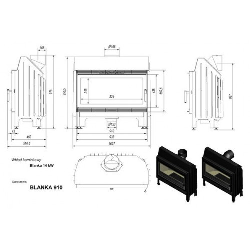 Каминная топка стальная Blanka 910 (14 кВт)