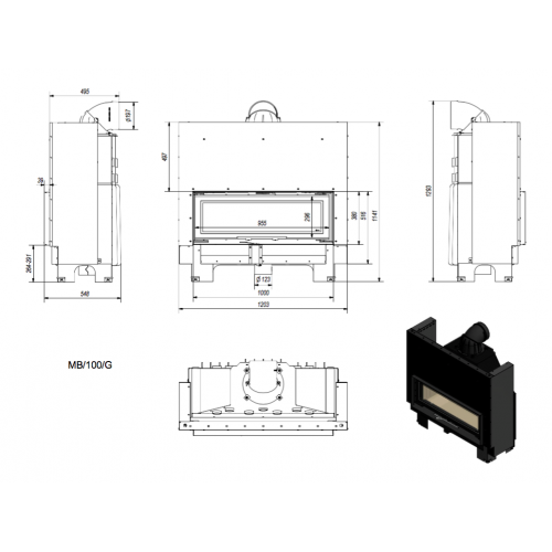 Каминная топка стальная MB100/G (14 кВт)