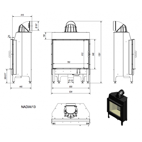 Каминная топка стальная NADIA/13 (13 кВт)