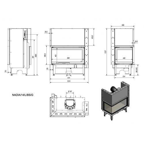 Каминная топка стальная NADIA/14/L/BS/G (гильотина) (14 кВт)