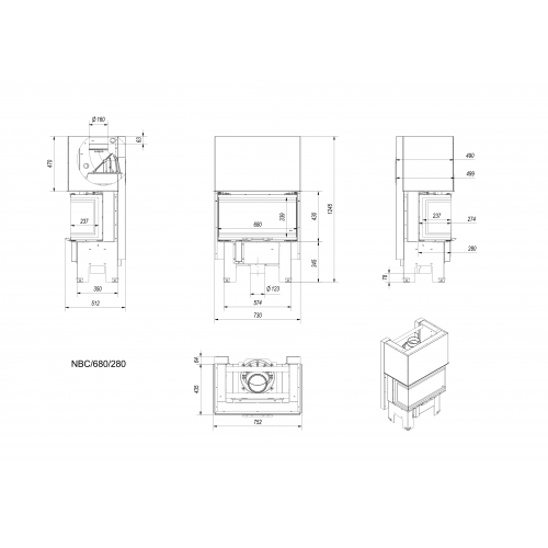 Каминная топка стальная NBC/680/280 (NBC 7) (гильотина) (7 кВт)