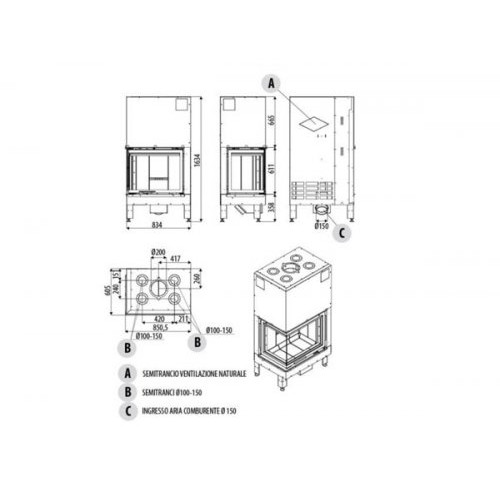 Каминная топка MCZ Plasma 75 dx  угловое стекло левое