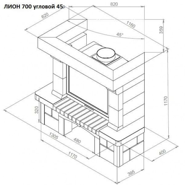 Облицовка ЕВРОПЕЙСКИЕ КаминЫ Лион 700 угловая 45