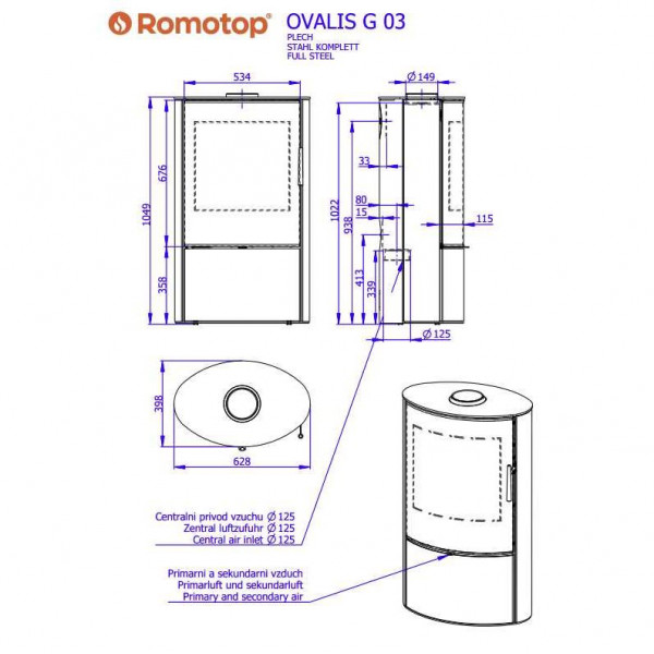 Печь камин ROMOTOP OVALIS G металл