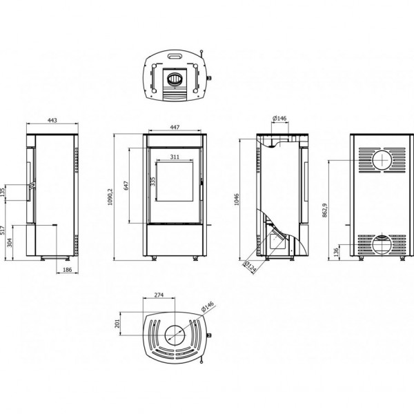 Печь камин DEFRO HOME CERES 6кВт черная сталь