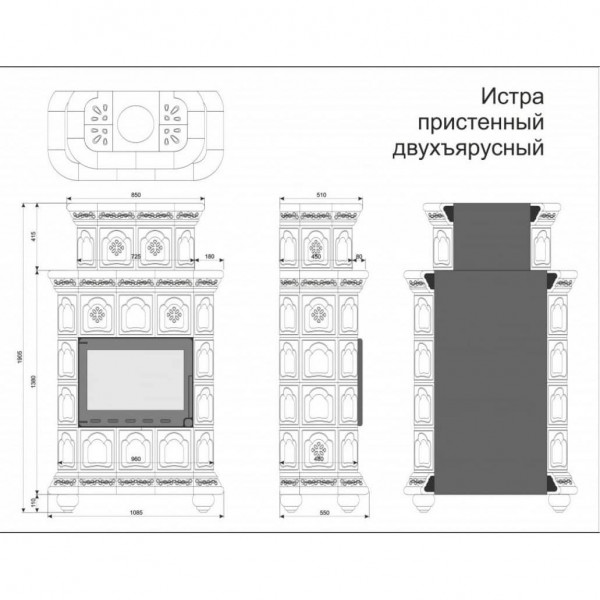 Облицовка каминная КимрПечь Истра Пристенная Двухъярусная Шоколад