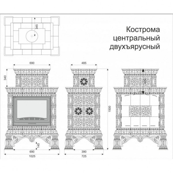 Облицовка каминная КимрПечь Кострома Центральная Двухъярусная Январь