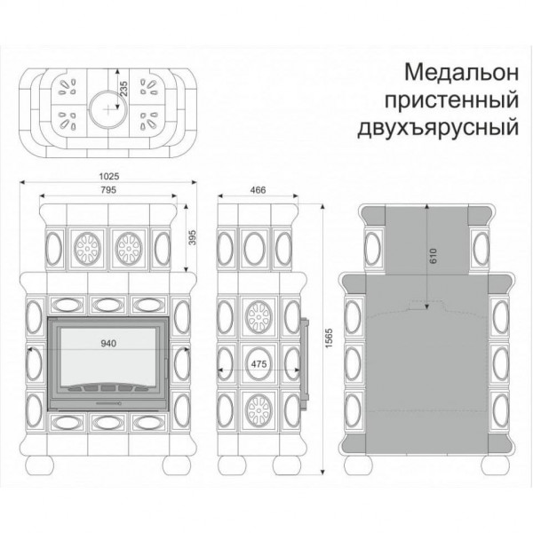 Облицовка каминная КимрПечь Медальон Пристенная Двухъярусная Ирисы