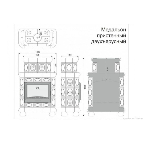 Облицовка каминная КимрПечь Медальон Пристенная Двухъярусная Незабудки