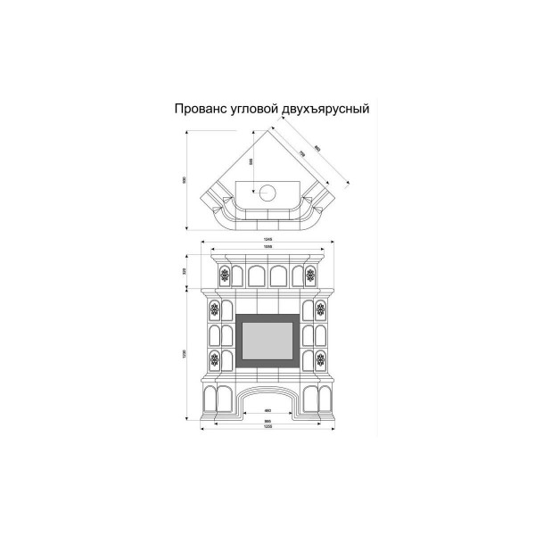Облицовка каминная КимрПечь Прованс с дровником Угловая двухъярусная Деревня