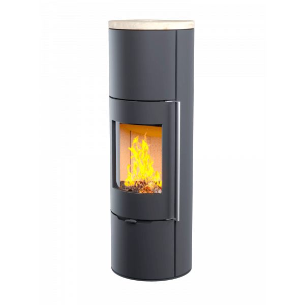 Печь-камин R1.0 XL (Категория: Серия R, Крышка: Камень Крема Беж, Опция Plus (дверца с наружным радиусным стеклом): Нет, Ручка: Длинная (Серая))