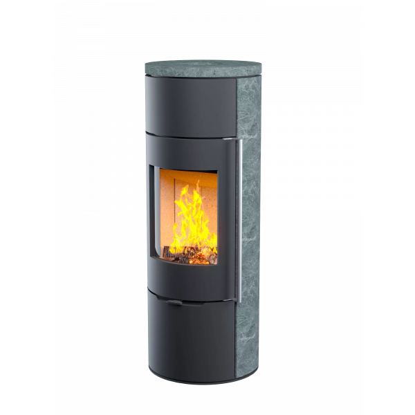Печь-камин R1.0 L K (Категория: Серия R, Вид камня: Талькомагнезит, Опция Plus (дверца с наружным радиусным стеклом): Нет, Ручка: Длинная (Черная))