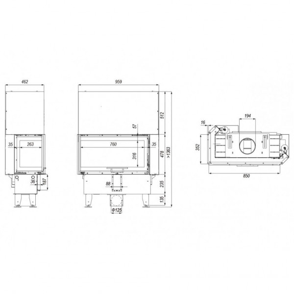 Каминная топка DEFRO HOME INTRA SM BP G SLIM 6 кВт 683/478/352мм угловое стекло справа гильотина