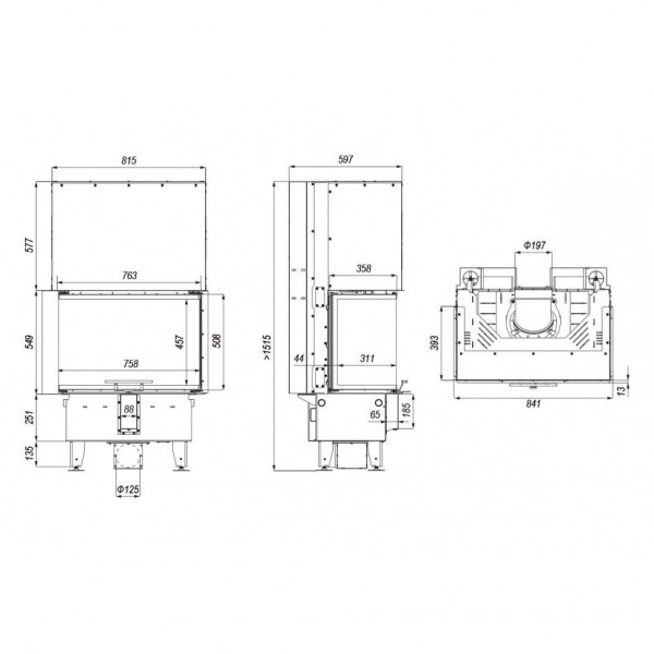 Каминная топка DEFRO HOME INTRA SM C G 10 кВт 841/549/393мм трехсторонний гильотина