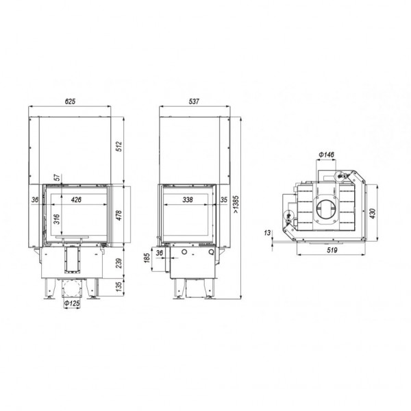 Каминная топка DEFRO HOME INTRA XSM BP MINI G 8 кВт 519/478/430мм угловое стекло справа гильотина