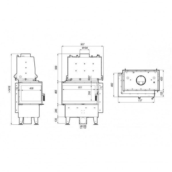 Каминная топка DEFRO HOME RIVA SM BP SHORT 16 кВт 737/465/482мм с водяным контуром
