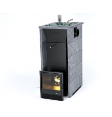 Печь Геленджик в трехстороннем кожухе с открытым верхом с боковым подключением - Дрова Стандартная комплектация, Талькохлорит, Футеровка, 
