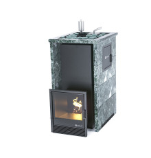 Печь Геленджик М2 в трехстороннем кожухе с открытым верхом -  AISI 430, Защ. экраны, Боковой вход в каменку - Справа, Змеевик, Подготовка под ГГУ