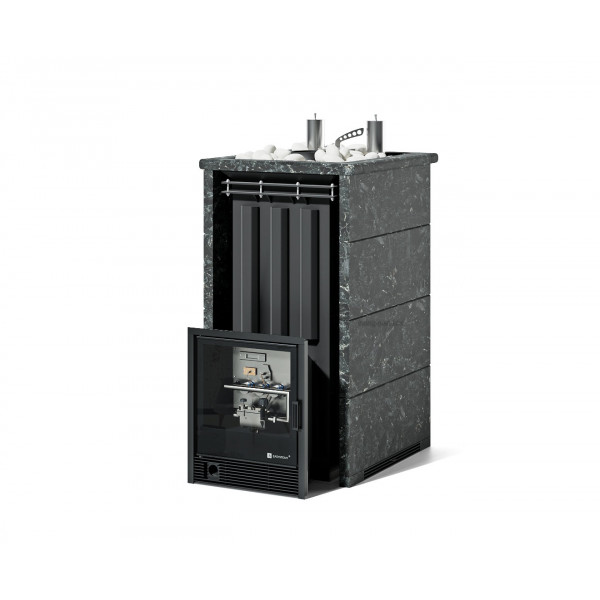 Печь для бани Геленджик К в трехстороннем кожухе (Вариант кожуха: Пироксенит; Вид топлива: Газ Комплектация с САБК-50; Марка стали: AISI 321)