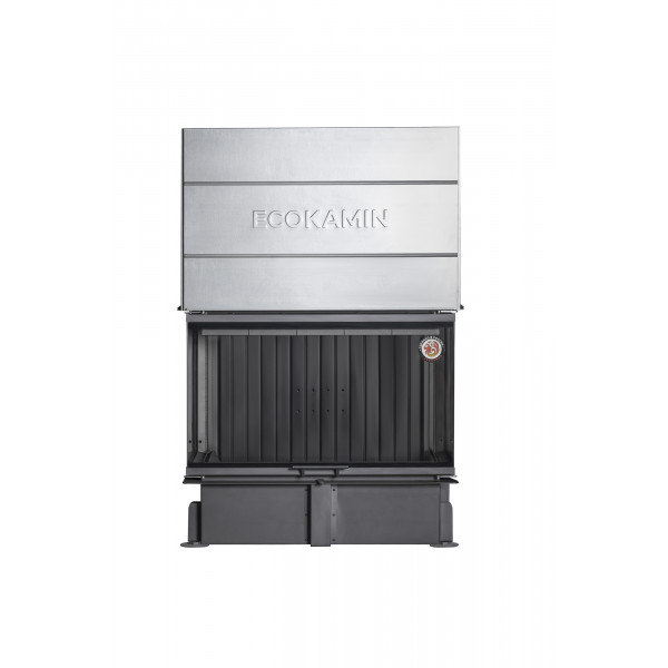 Каминная топка Экокамин ДЕЛЬТА 1000 BV три стекла принтинг черный шамот, вертикальная ламель