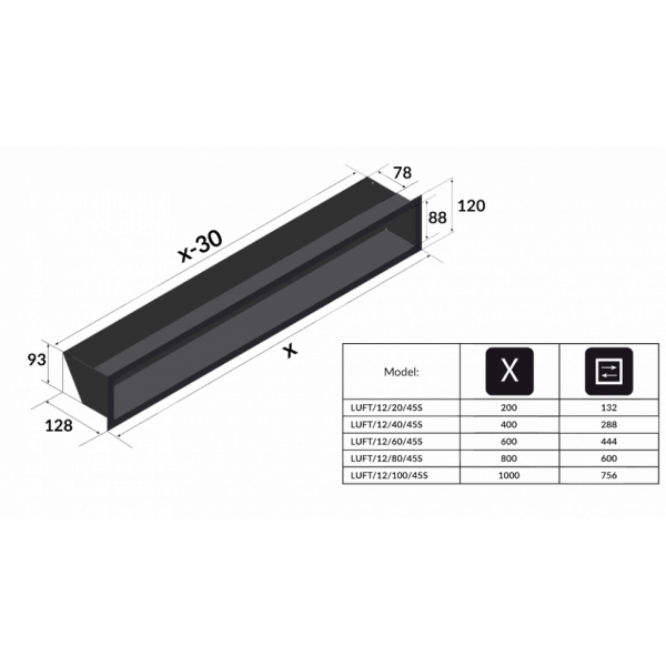 Решётка Kratki Luft 12x60 черная Kratki