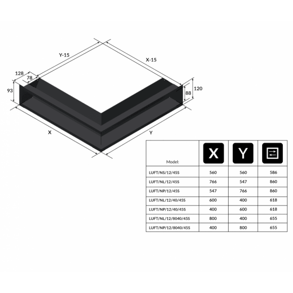 Решётка Kratki Luft 600х400х120 45S угловая левая черная Kratki