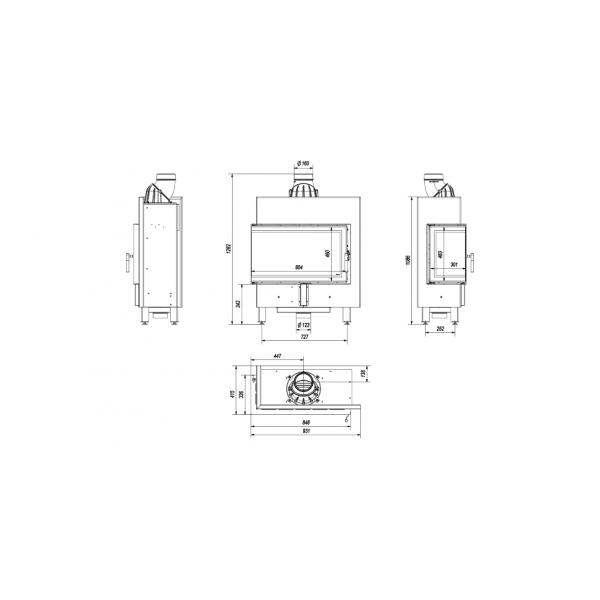Стальная каминная топка LUCY/14/SLIM/L/BS, черная футеровка Kratki PRO